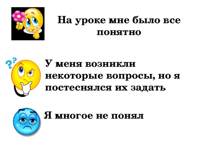 На уроке мне было все понятно  У меня возникли некоторые вопросы, но я постеснялся их задать  Я многое не понял  