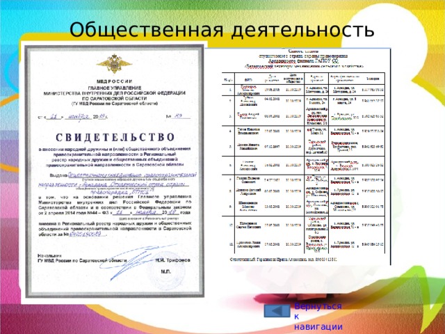 Общественная деятельность Вернуться к навигации 