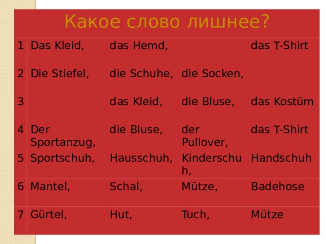 Тест немецкий язык одежда