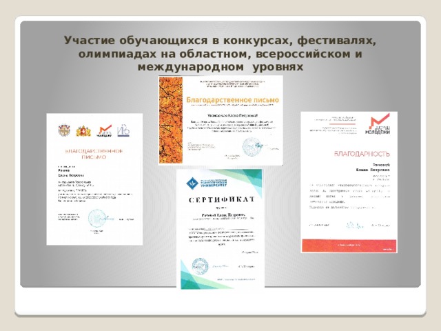 Участие обучающихся в конкурсах, фестивалях, олимпиадах на областном, всероссийском и международном уровнях 