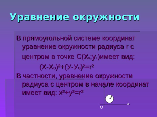 Уравнение окружности с центром 2 2