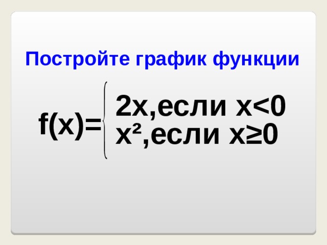 Постройте график функции 2x, если х  0 f(x)= х ² ,если х ≥ 0 