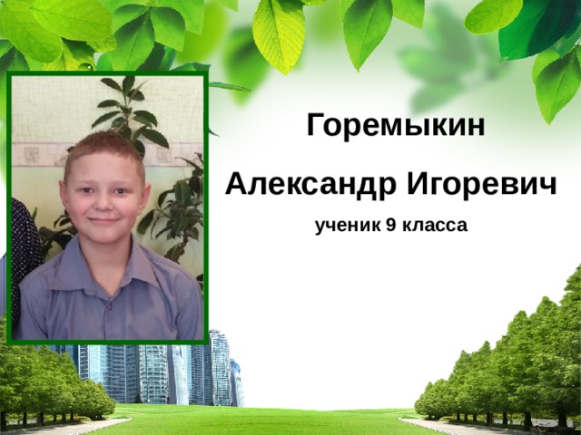  Горемыкин Александр Игоревич  ученик 9 класса      
