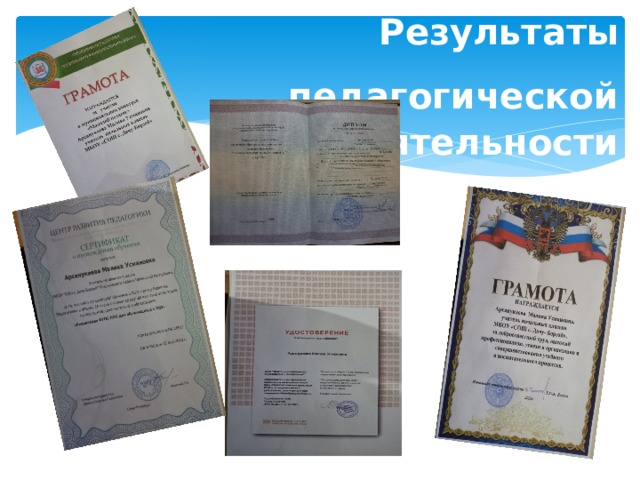 Результаты  педагогической  деятельности 