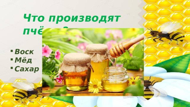 Что производят пчёлы? Воск Мёд Сахар 