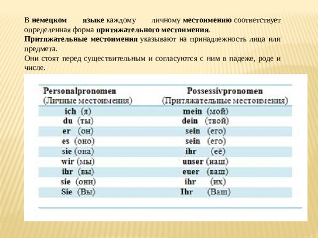 Притяжательные местоимения в итальянском