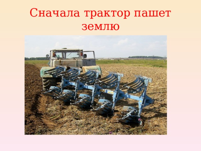 Сначала трактор пашет землю 