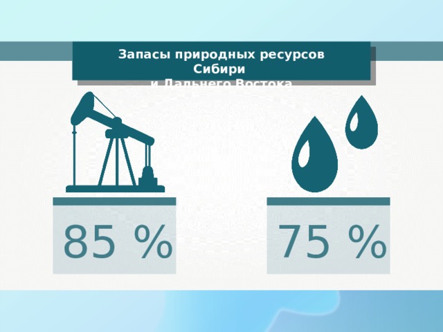 Запасы природных ресурсов Сибири и Дальнего Востока 85  % 75  % 