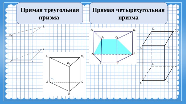 Прямая треугольная призма Прямая четырехугольная призма 
