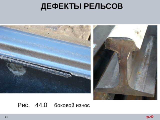 ДЕФЕКТЫ РЕЛЬСОВ Рис. 44.0 боковой износ 