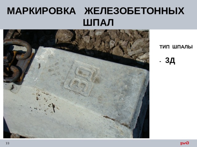 МАРКИРОВКА ЖЕЛЕЗОБЕТОННЫХ ШПАЛ ТИП ШПАЛЫ - 3Д 