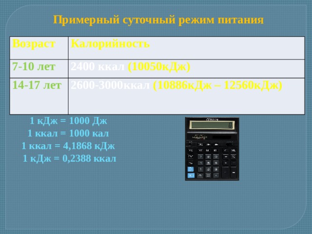 Перевод кдж в ккал калькулятор