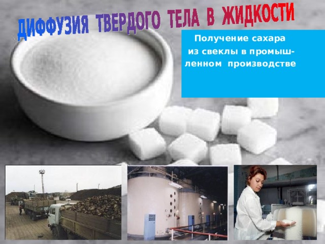  Получение сахара  из свеклы в промыш- ленном производстве  