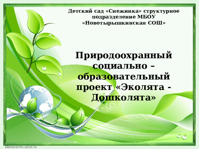 Детский сад «Снежинка» структурное подразделение МБОУ «Новотырышкинская СОШ»     Природоохранный социально – образовательный проект «Эколята - Дошколята» 