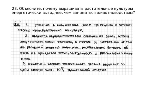 28. Объясните, почему выращивать растительные культуры энергетически выгоднее, чем заниматься животноводством?   