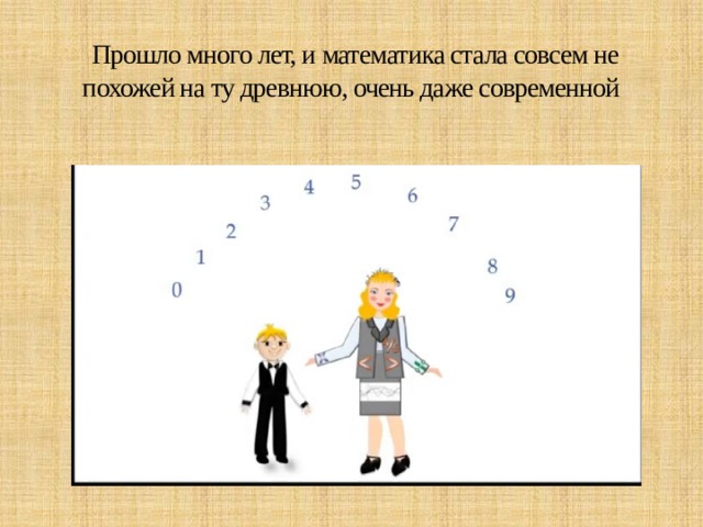  Прошло много лет, и математика стала совсем не похожей на ту древнюю, очень даже современной 