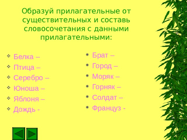 Образовать от данных имен. Подобрать прилагательные к существительным. Брат какой прилагательные. От существительных образовать прилагательные брат.