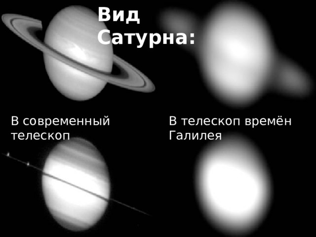 Вид Сатурна: В современный телескоп В телескоп времён Галилея 