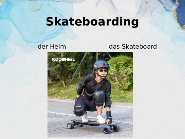 Skateboarding der Helm das Skateboard 