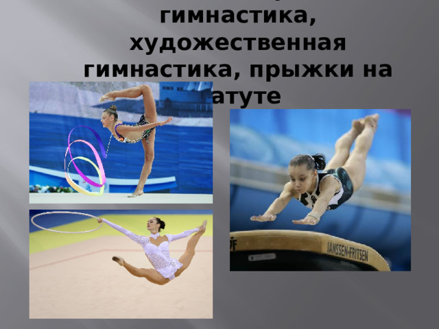 Гимнастика: спортивная гимнастика, художественная гимнастика, прыжки на батуте 