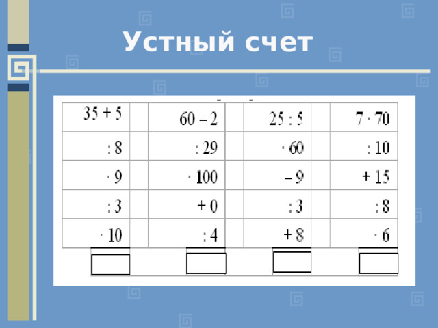 Устный счет презентация 4 класс 2 полугодие