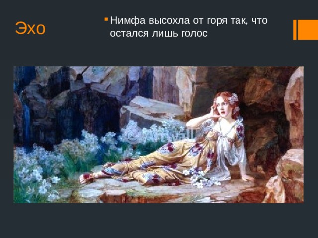 Эхо Нимфа высохла от горя так, что остался лишь голос 