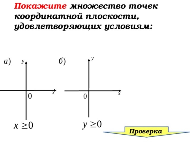  Покажите множество точек координатной плоскости, удовлетворяющих условиям:   Проверка  