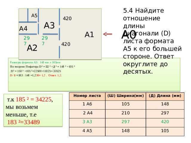 Найдите отношение длины большей стороны