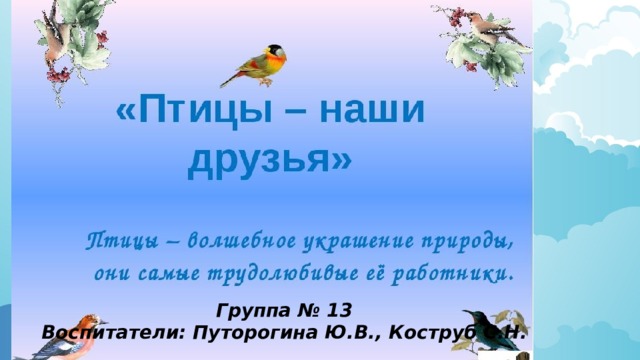 Группа № 13 Воспитатели: Путорогина Ю.В., Коструб С.Н. 