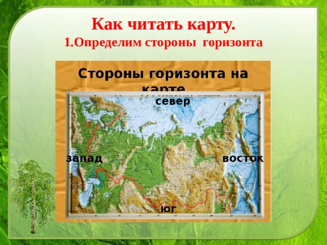 Как читать карту.  1.Определим стороны горизонта 