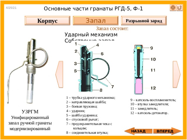 Части гранаты. Основные части РГД 5. Корпус разрывной заряд запал УЗРГМ. Трубку ударного механизма.