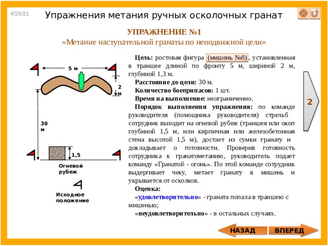 Ширина коридора для метания гранаты