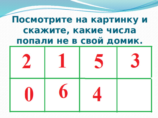 Посмотрите на картинку и скажите, какие числа попали не в свой домик. 