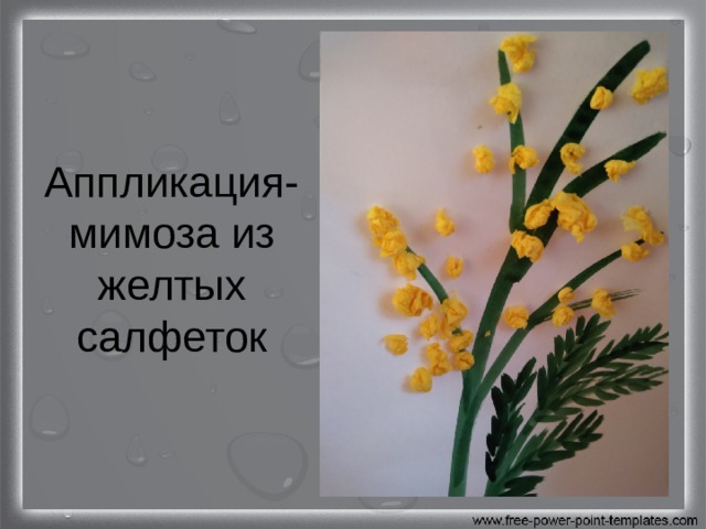 Аппликация-мимоза из желтых салфеток 