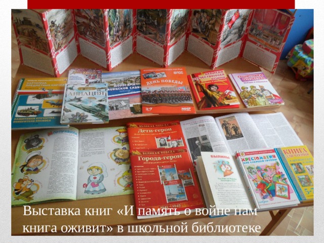 Выставка книг «И память о войне нам книга оживит» в школьной библиотеке 
