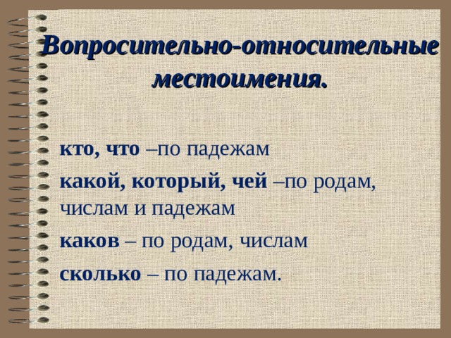 Вопросительные и относительные местоимения 6 класс