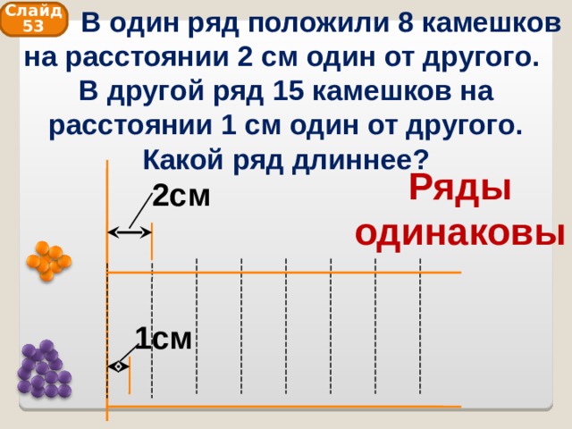 Ваня разложил камешки на столе на расстоянии 2 см