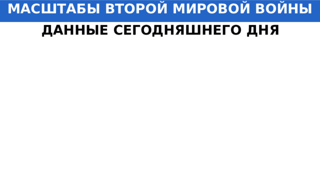МАСШТАБЫ ВТОРОЙ МИРОВОЙ ВОЙНЫ ДАННЫЕ СЕГОДНЯШНЕГО ДНЯ 