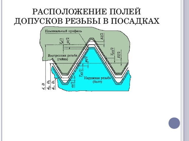 Посадка резьбового соединения. Схема расположения полей допусков болта и гайки. Схема расположения допусков резьбового соединения. Поле допуска резьбы. Допуски резьбовых соединений.