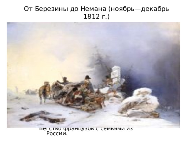 От Малоярославца до Березины (октябрь—ноябрь 1812 г.) Французские солдаты маршала Нея загнаны в лес в сражении под Красным. Казаки нападают на отступающих французов. 