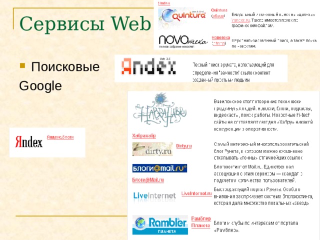 Сервисы Web 2.0 Поисковые Google 