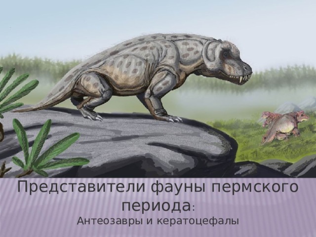 Представители фауны пермского периода : Антеозавры и кератоцефалы 