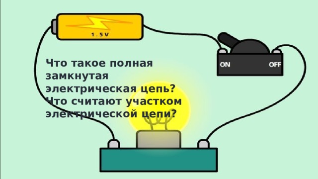 Что такое полная замкнутая электрическая цепь? Что считают участком электрической цепи? 