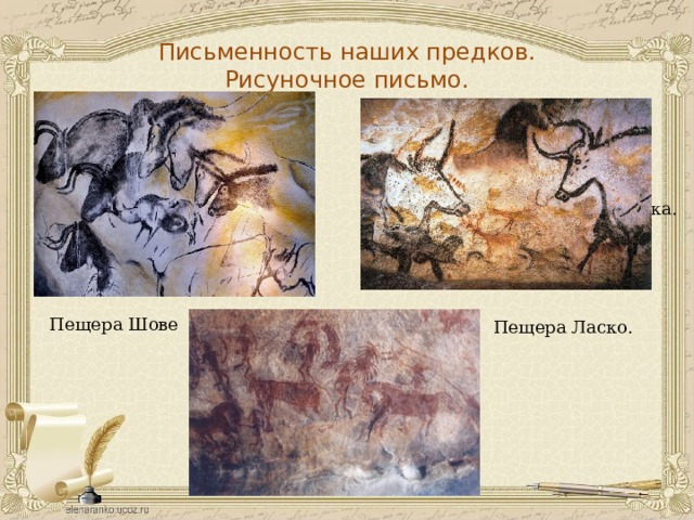 Письменность наших предков.  Рисуночное письмо. Скальные жилища Бхимбетка. Пещера Шове Пещера Ласко. 