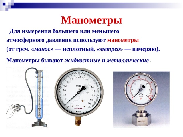 Манометры. Поршневой жидкостный насос. Гидравлический пресс.