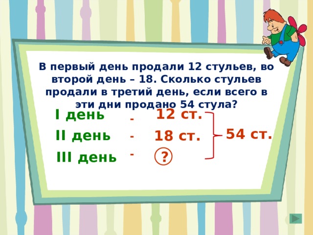 За 3 стула заплатили 420 р краткая запись