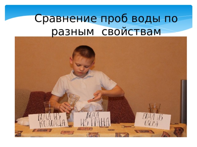 Сравнение проб воды по разным свойствам 