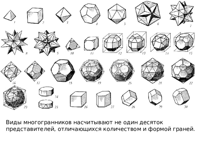 Виды многогранников насчитывают не один десяток представителей, отличающихся количеством и формой граней. 