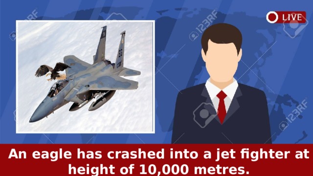   An eagle has crashed into a jet fighter at height of 10,000 metres.   