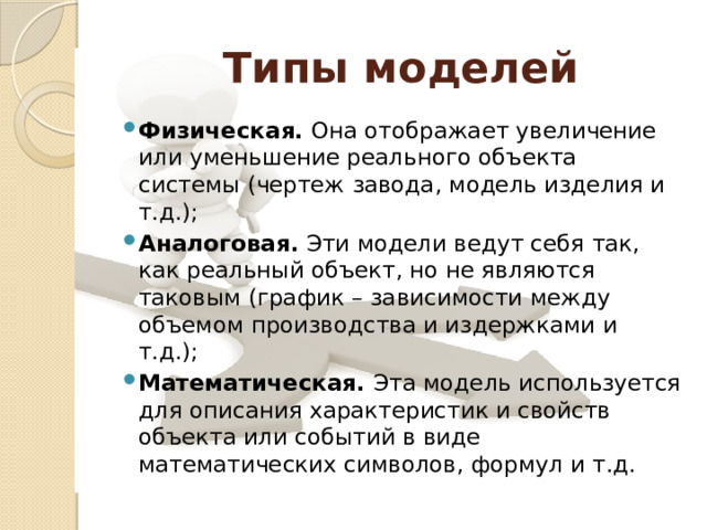 Укажите примеры информационных моделей физическая карта глобус график